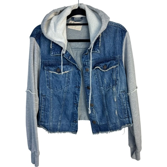 NWOT Free People Women's "Throwback Hooded Denim Knit Jacket" Boho Crop Size S - Picture 6 of 12
